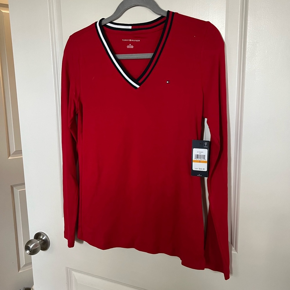 Tommy Hilfiger Red V-Neck Long Sleevev